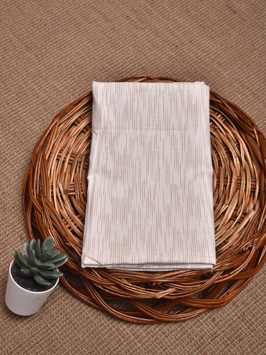 White and Cream Pochampally Ikat Cotton Handloom Blouse with Strips Design Length 80cm Width 44 Inches BL0145