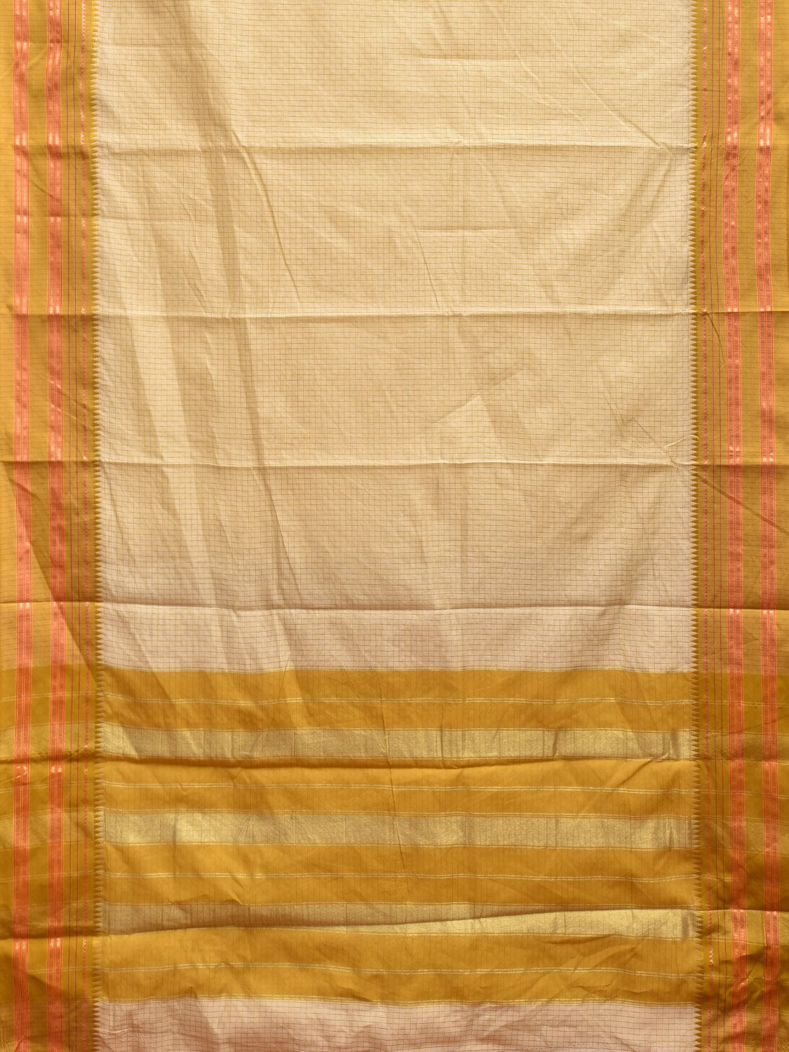 White and Green Bamboo Cotton Viscose Silk Saree with Checks Design No Blouse bc0373