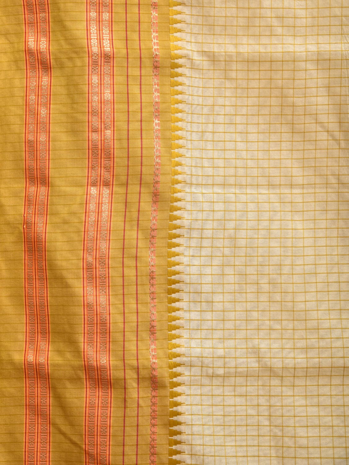 White and Green Bamboo Cotton Viscose Silk Saree with Checks Design No Blouse bc0373
