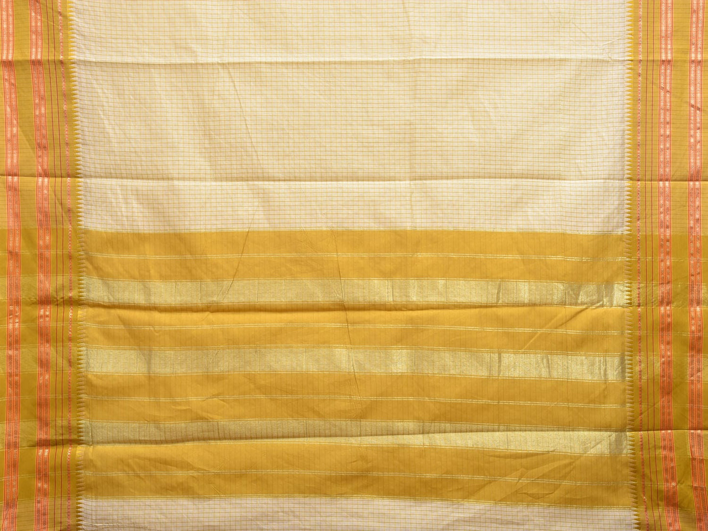 White and Green Bamboo Cotton Viscose Silk Saree with Checks Design No Blouse bc0373