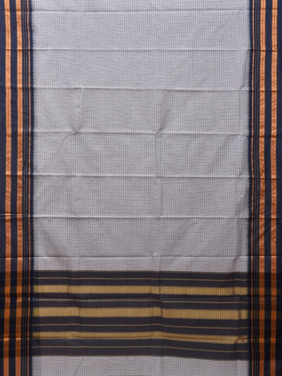 White and Grey Bamboo Cotton Silk Saree with Checks Design bc0055