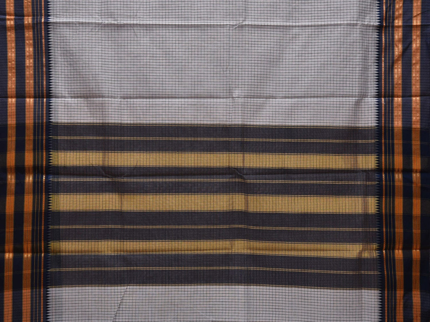 White and Grey Bamboo Cotton Silk Saree with Checks Design bc0055