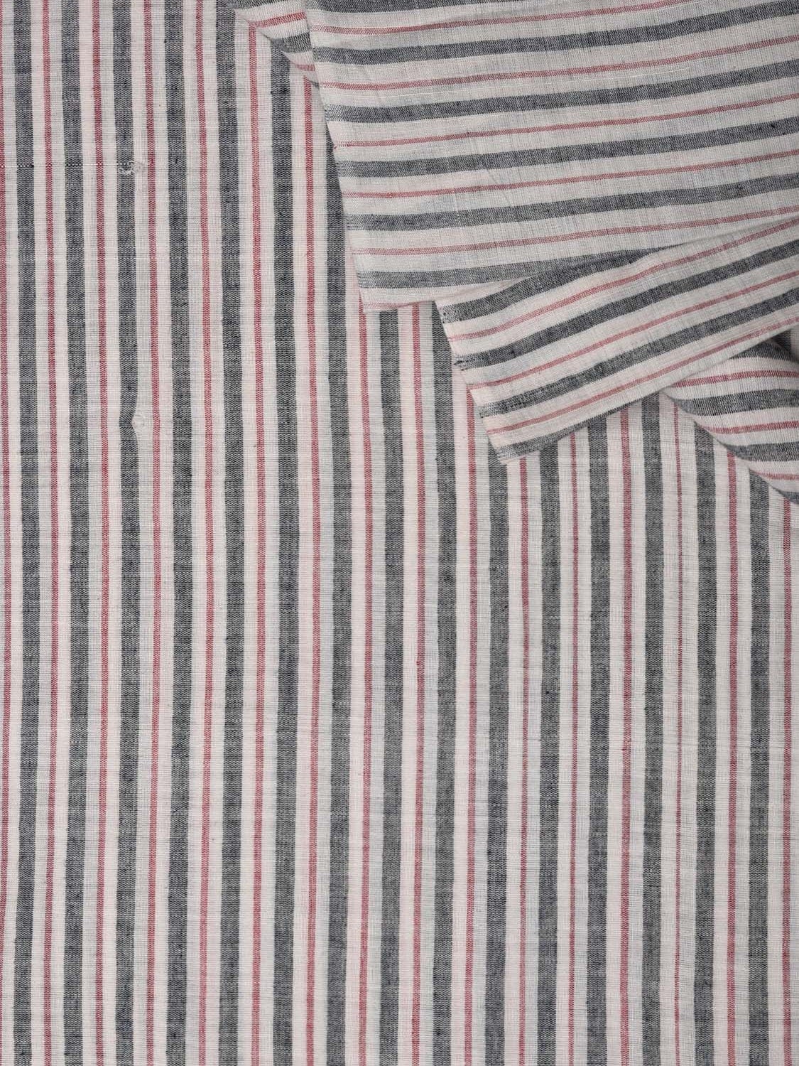 White and Grey Cotton Handloom 2.5mts Fabric With Strips Design f0185
