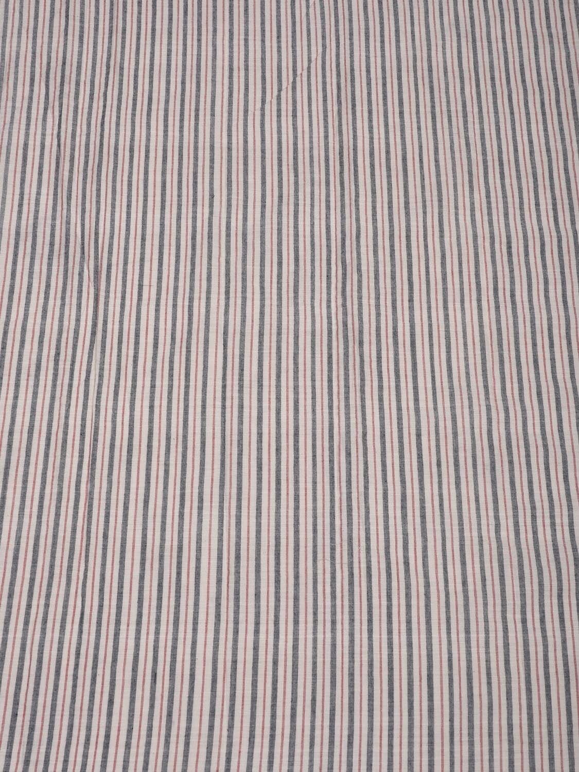 White and Grey Cotton Handloom 2.5mts Fabric With Strips Design f0185