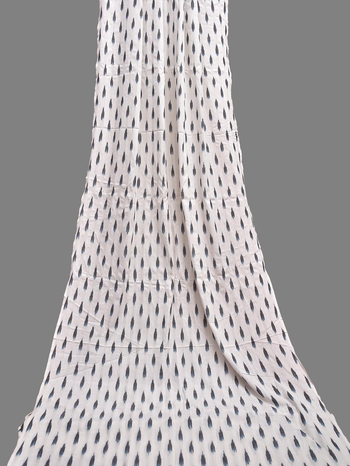 White and Grey Pochampally Ikat Cotton Handloom 2.5mts Fabric with Body Buta Design f0272