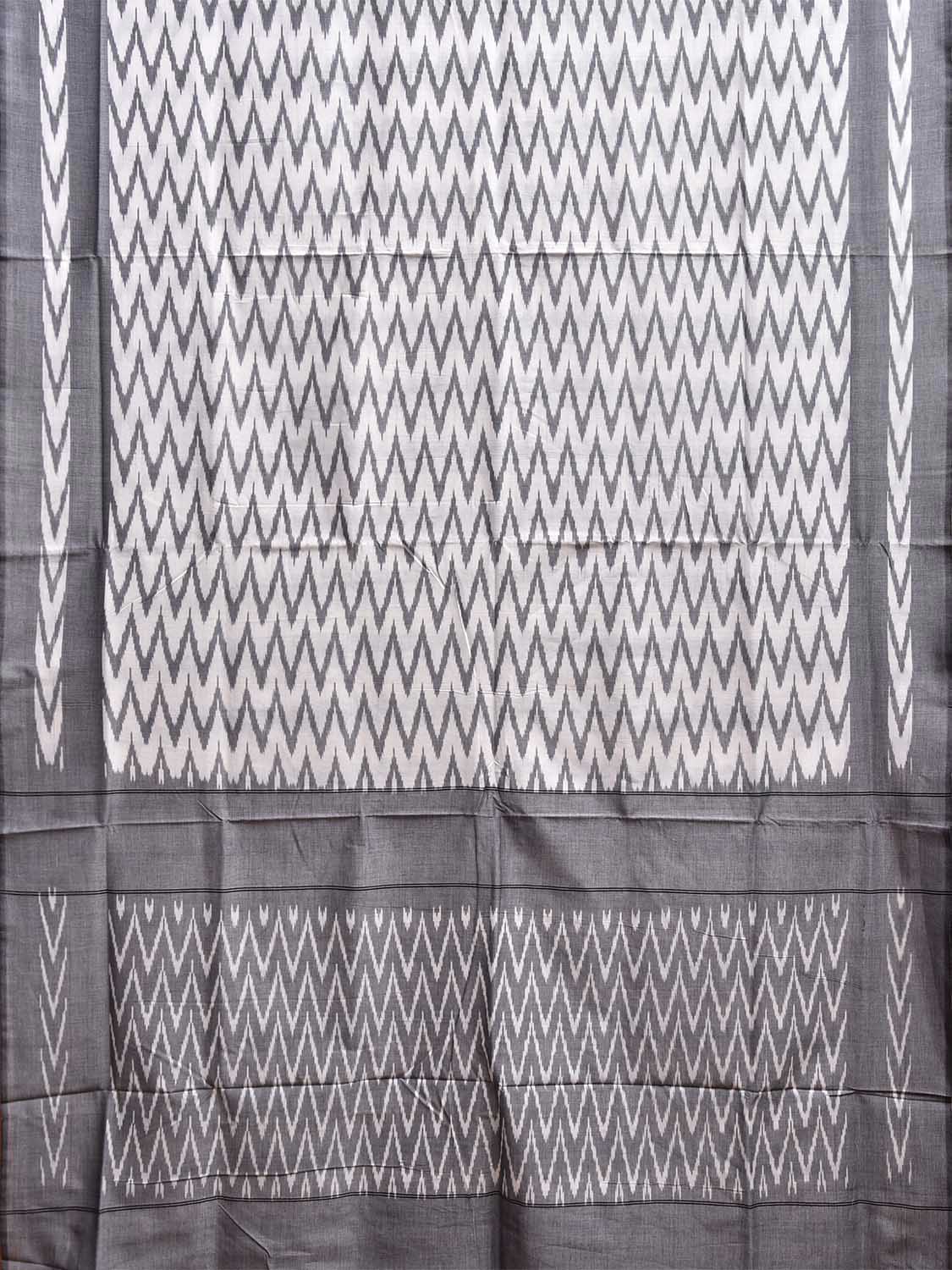 White and Grey Pochampally Ikat Cotton Handloom Saree with All Over Zig-Zag Design No Blouse i0905
