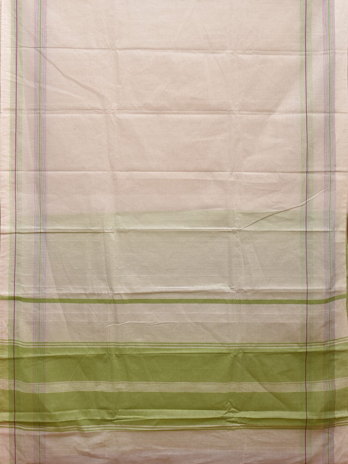 White and Light Green Venkatagiri Cotton Handloom Saree with Strips Border Design v0076