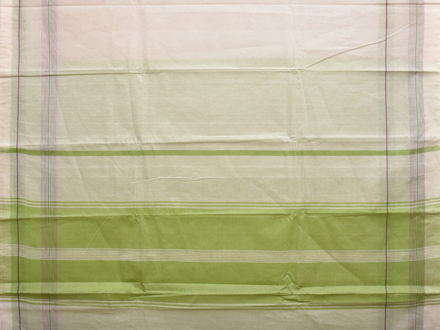 White and Light Green Venkatagiri Cotton Handloom Saree with Strips Border Design v0076