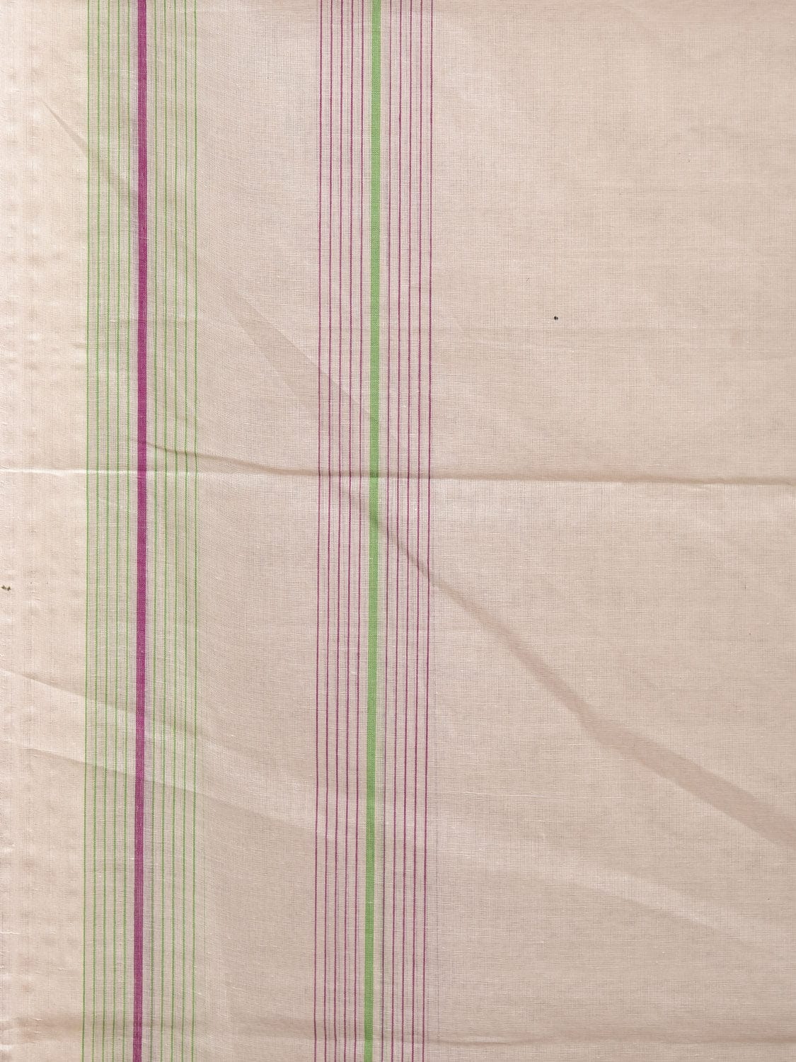 White and Light Green Venkatagiri Cotton Handloom Saree with Strips Border Design v0076