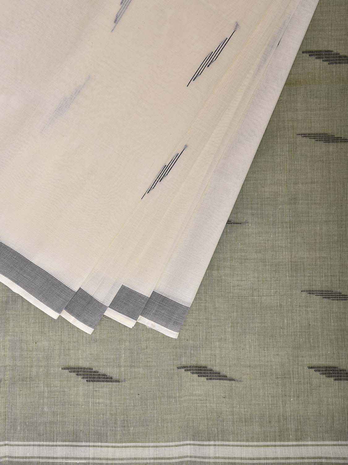 White and Light Green Venkatagiri Cotton Saree with Pallu Buta Design v0122