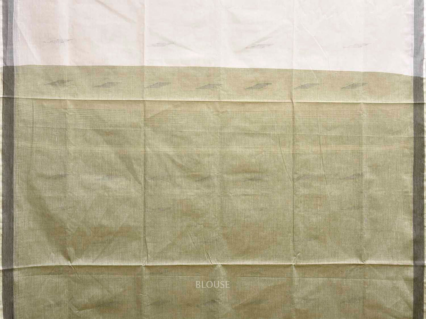 White and Light Green Venkatagiri Cotton Saree with Pallu Buta Design v0122