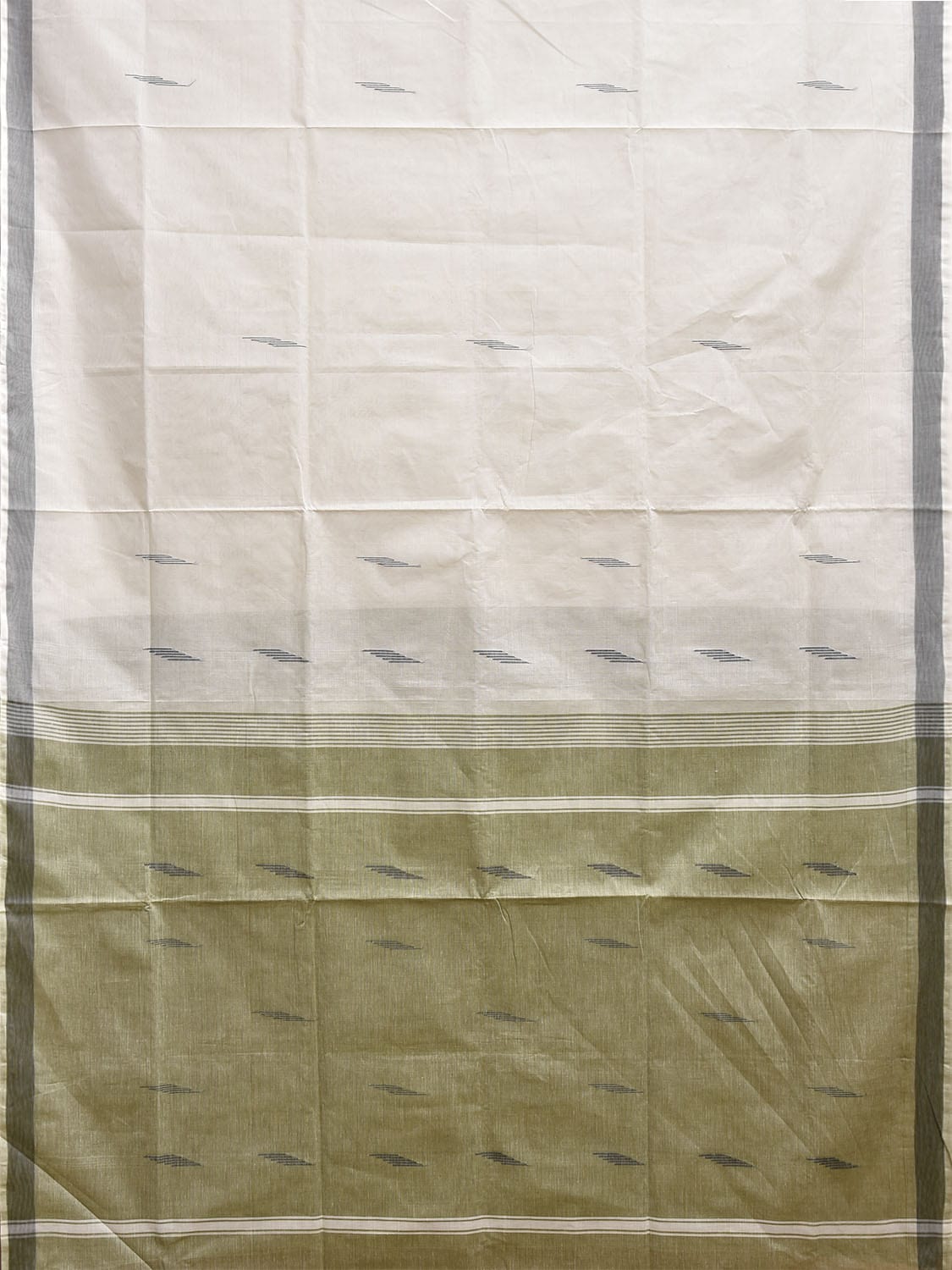 White and Light Green Venkatagiri Cotton Saree with Pallu Buta Design v0122