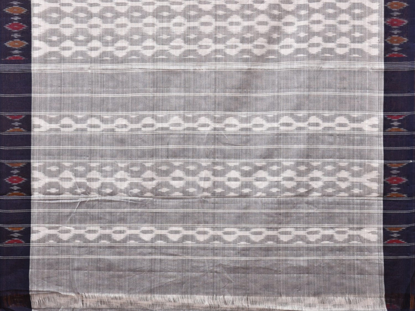 White and Light Grey Pochampally Ikat Cotton Handloom Saree with Border Design No Blouse i0824