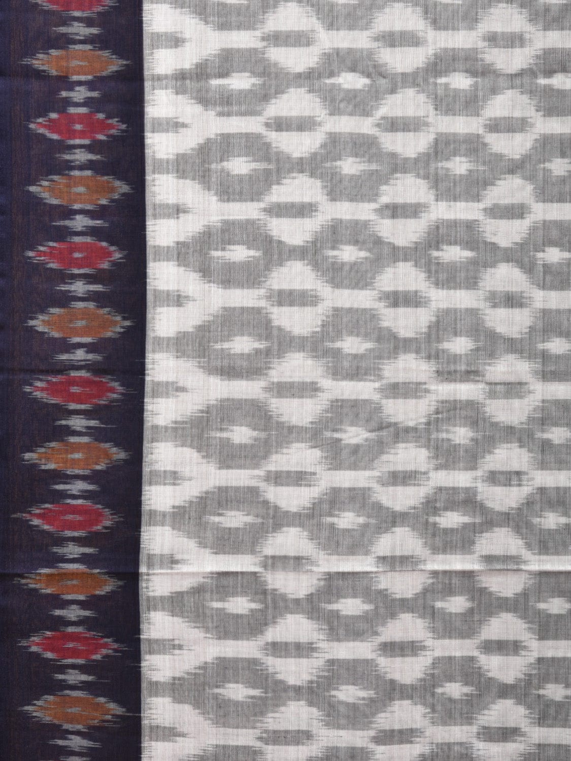 White and Light Grey Pochampally Ikat Cotton Handloom Saree with Border Design No Blouse i0824
