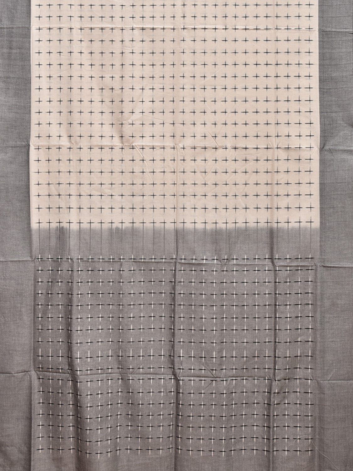 White and Light Grey Pochampally Ikat Cotton Handloom Saree with Plus Buta Design No Blouse i0838