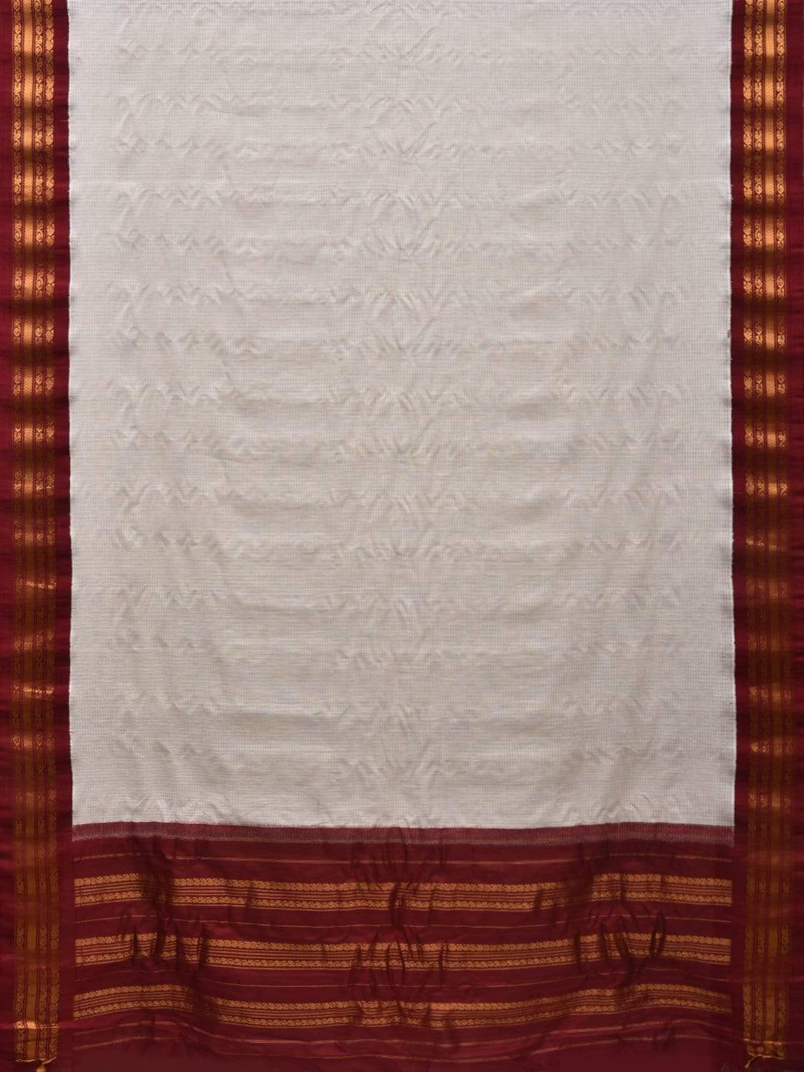 White and Maroon Gadwal Cotton Handloom Saree with Border Design No Blouse g0274