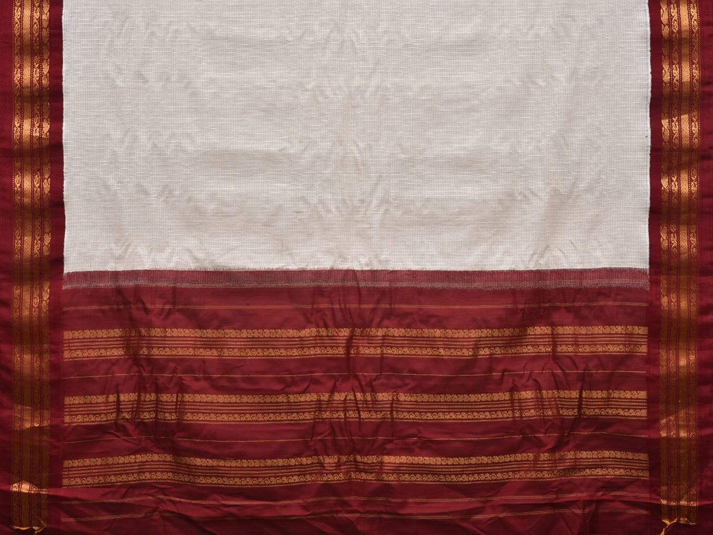 White and Maroon Gadwal Cotton Handloom Saree with Border Design No Blouse g0274