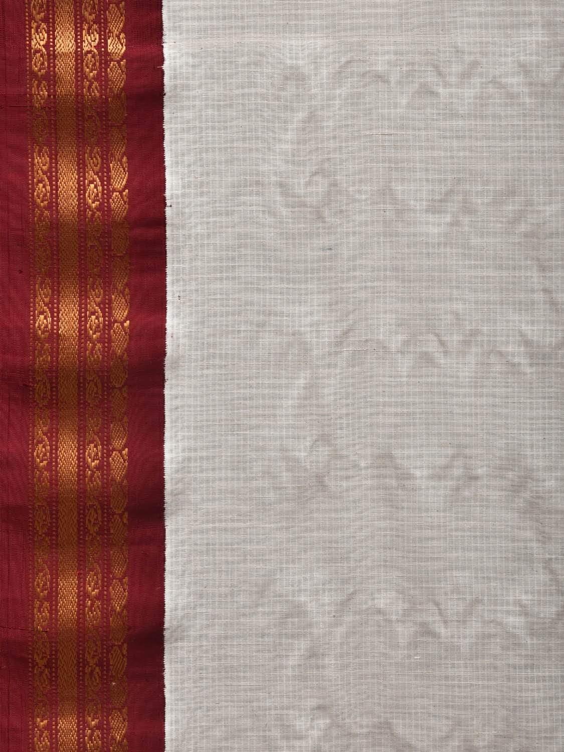 White and Maroon Gadwal Cotton Handloom Saree with Border Design No Blouse g0274