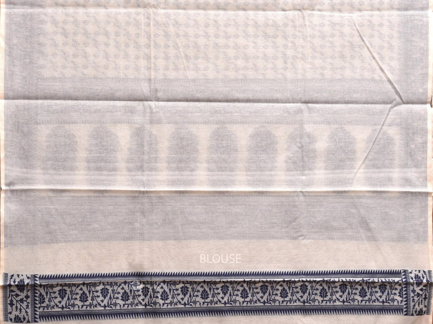 White and Navy Dhakai Jamdani Cotton Viscose Saree with Diagonal and Floral Pallu Design dj0085