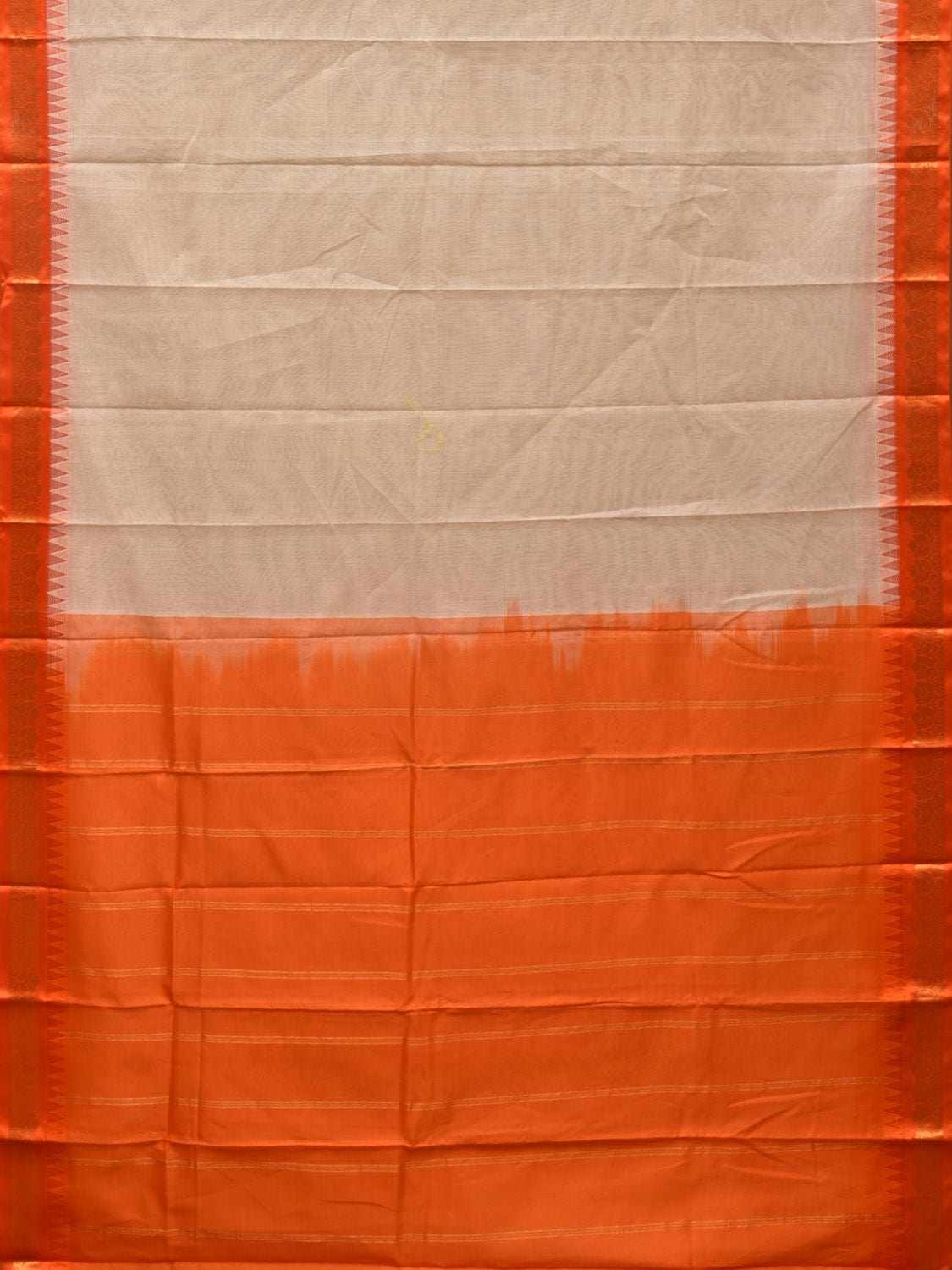 White and Orange Gadwal Cotton Plain Saree with Small Border Design No Blouse g0342