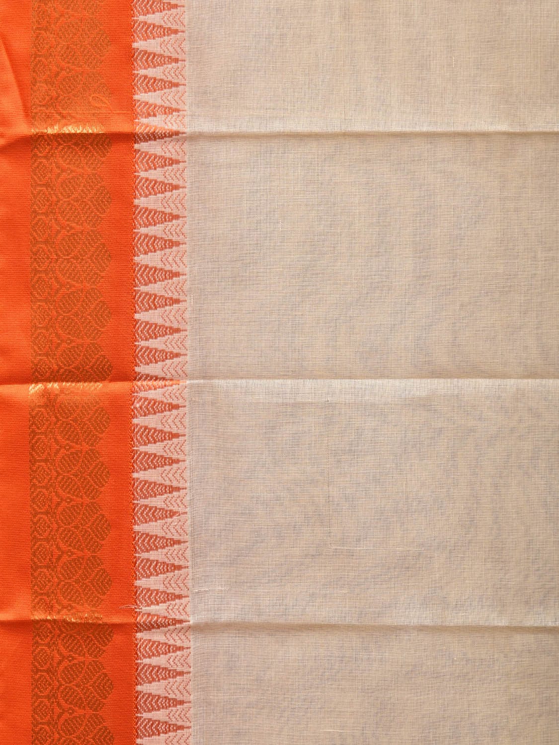 White and Orange Gadwal Cotton Plain Saree with Small Border Design No Blouse g0342