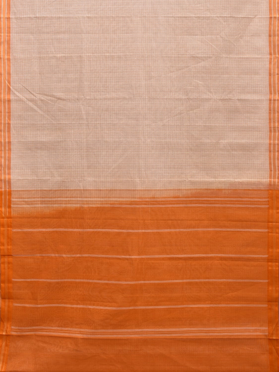 White and Orange Kanchipuram Cotton Handloom Saree with Checks Design k0563
