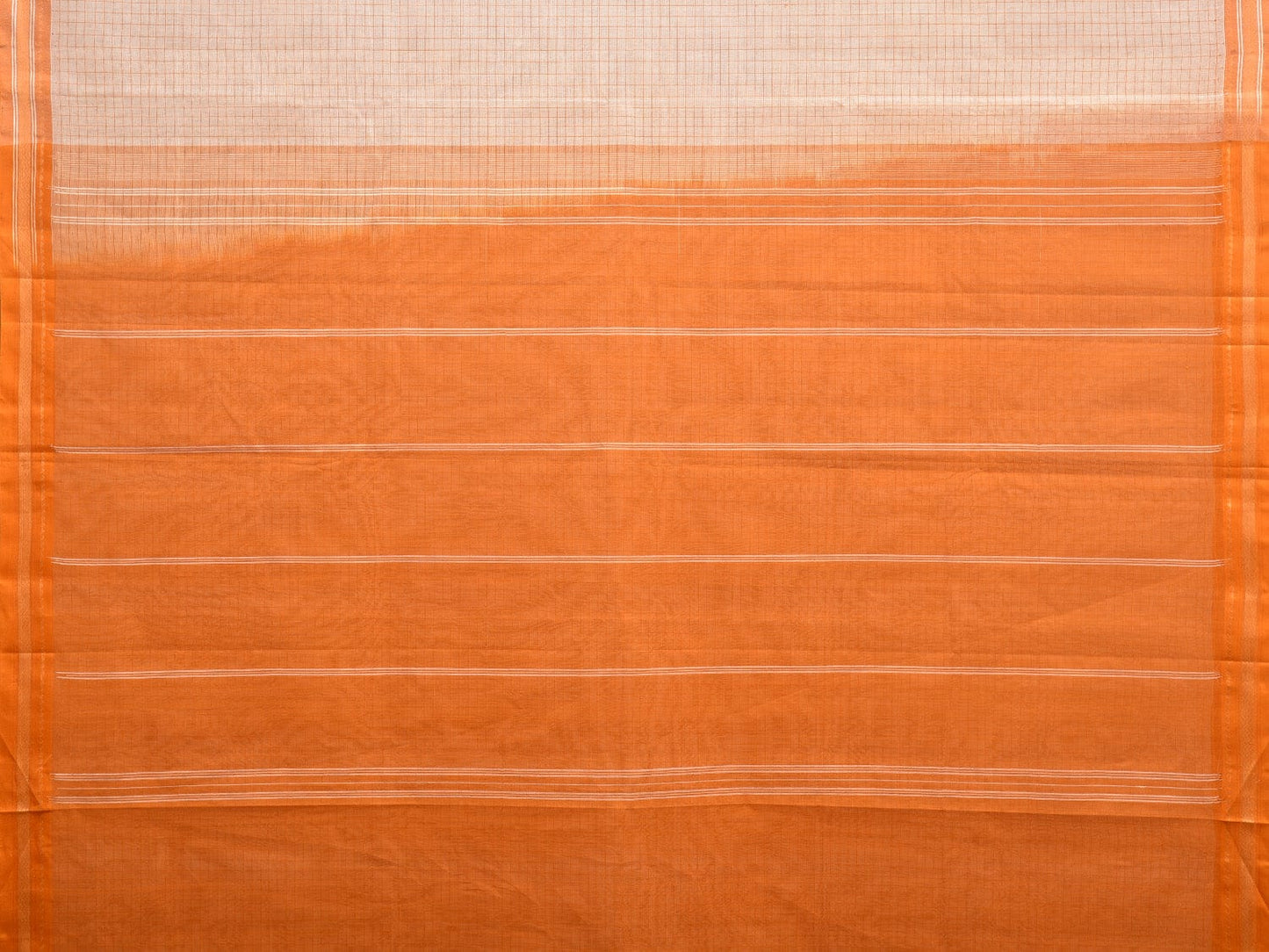 White and Orange Kanchipuram Cotton Handloom Saree with Checks Design k0563