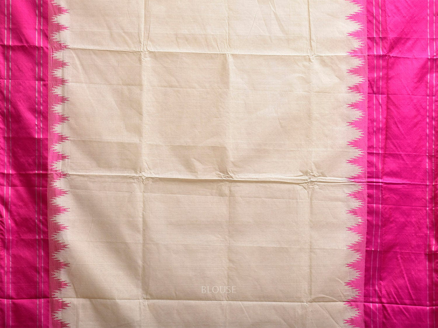 White and Pink Khadi Cotton Handloom Plain Saree with Big Temple Border Design kh0703