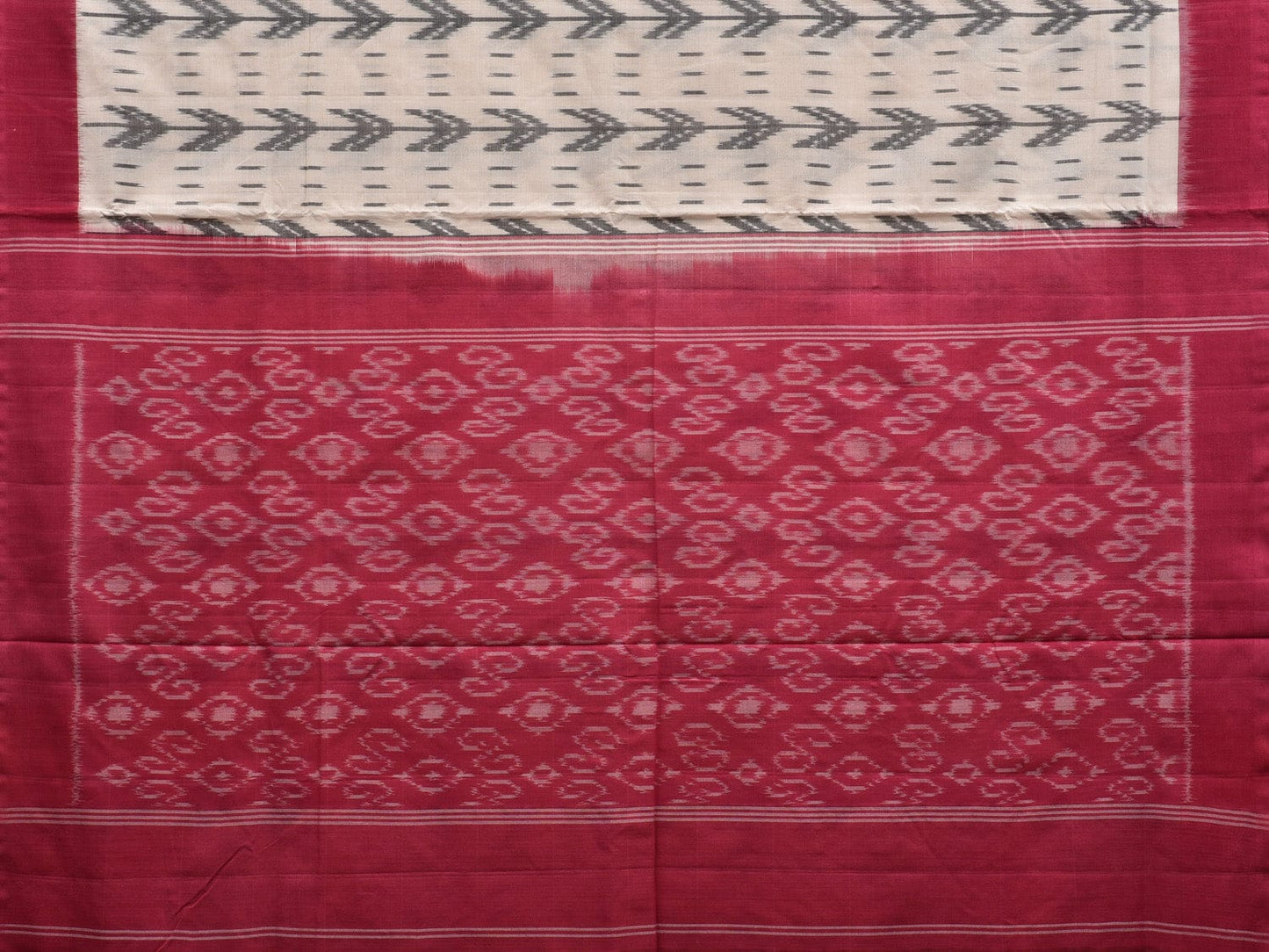 White and Pink Pochampally Ikat Cotton Handloom Saree with All Over Arrow Heads Design i0648