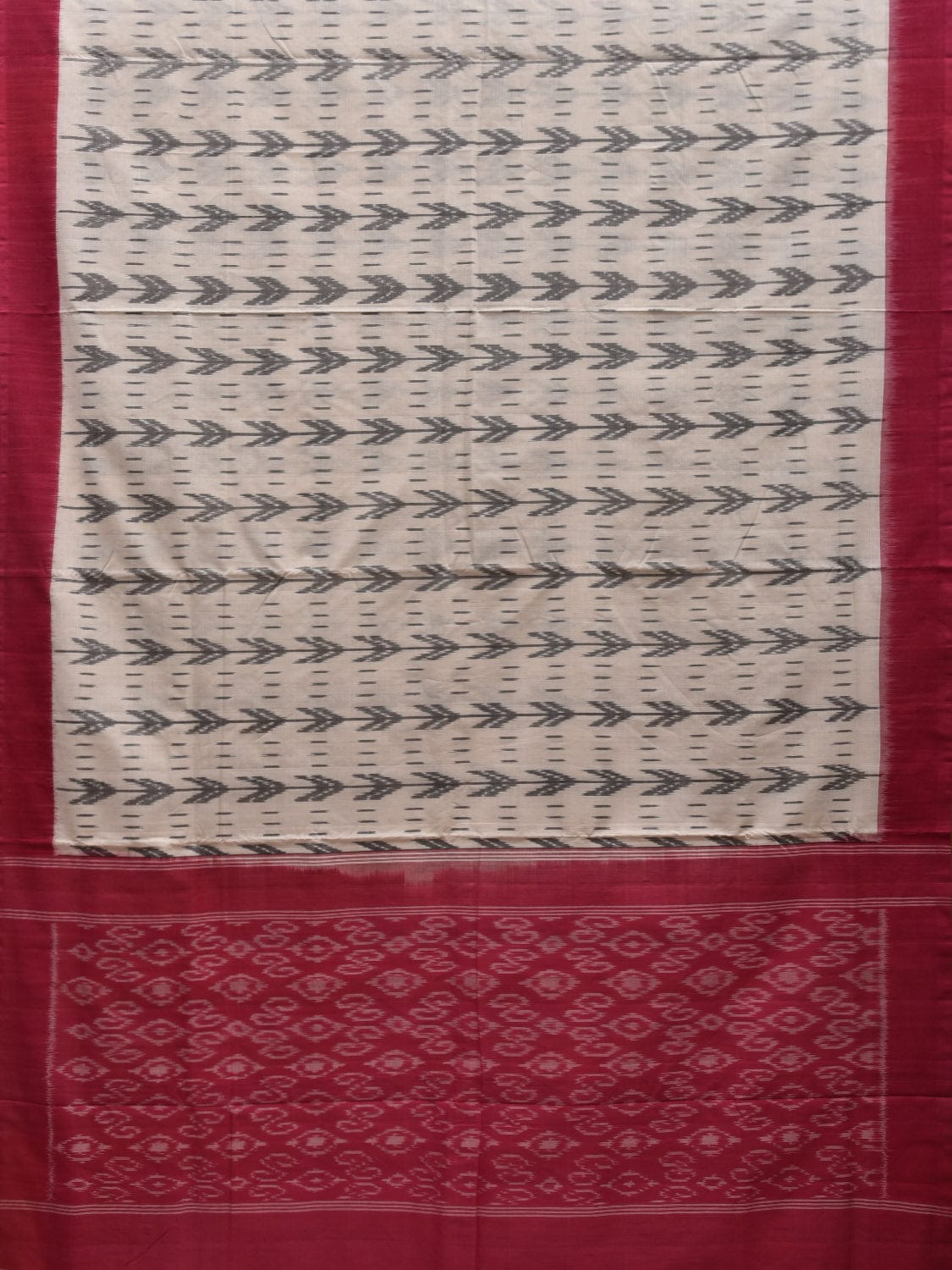 White and Pink Pochampally Ikat Cotton Handloom Saree with All Over Arrow Heads Design i0648