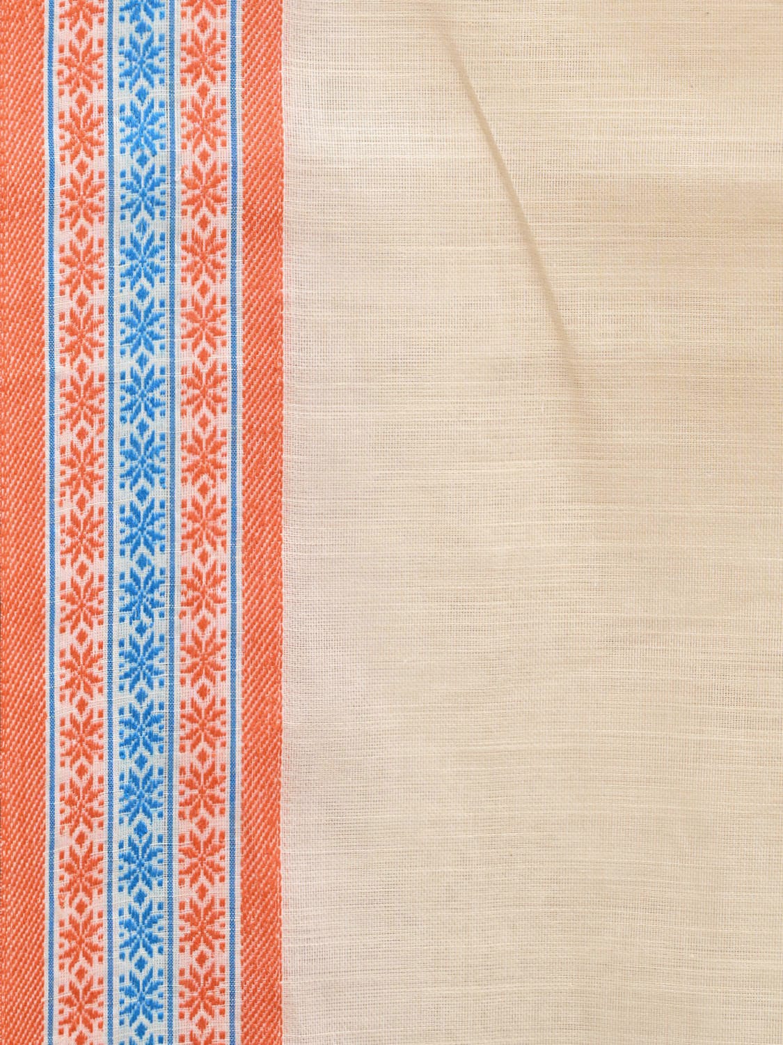 White and Red Kanchipuram Cotton Handloom Plain Saree with Strips Pallu Design k0589