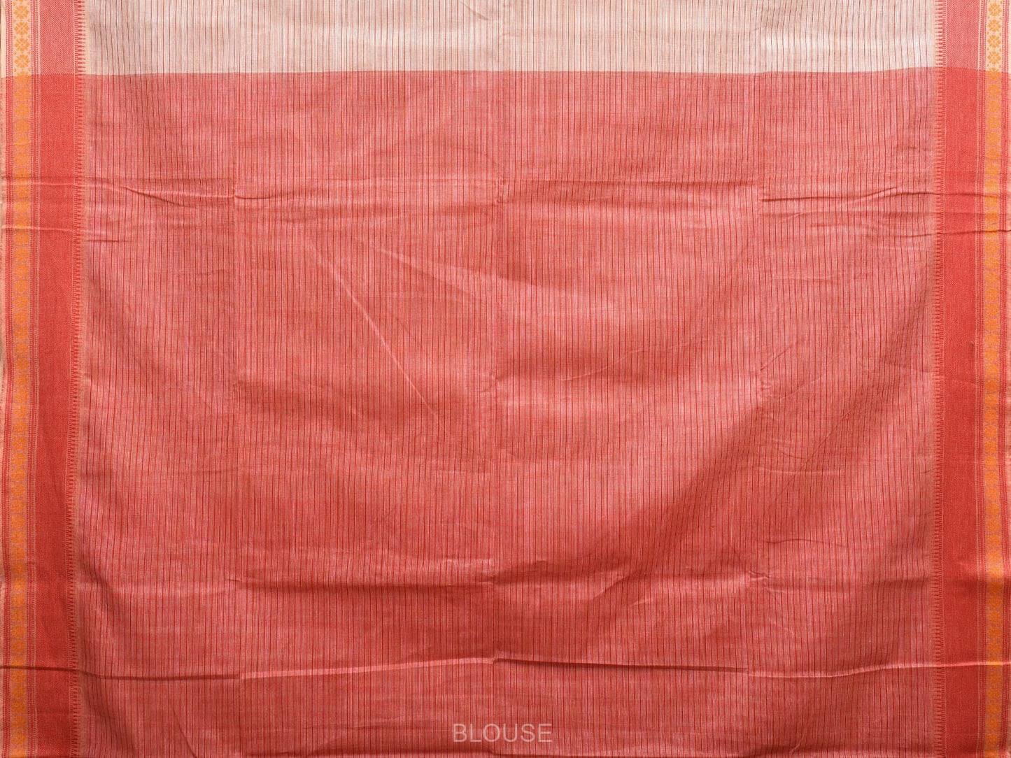 White and Red Kanchipuram Cotton Handloom Saree with Strips and Border Design k0585