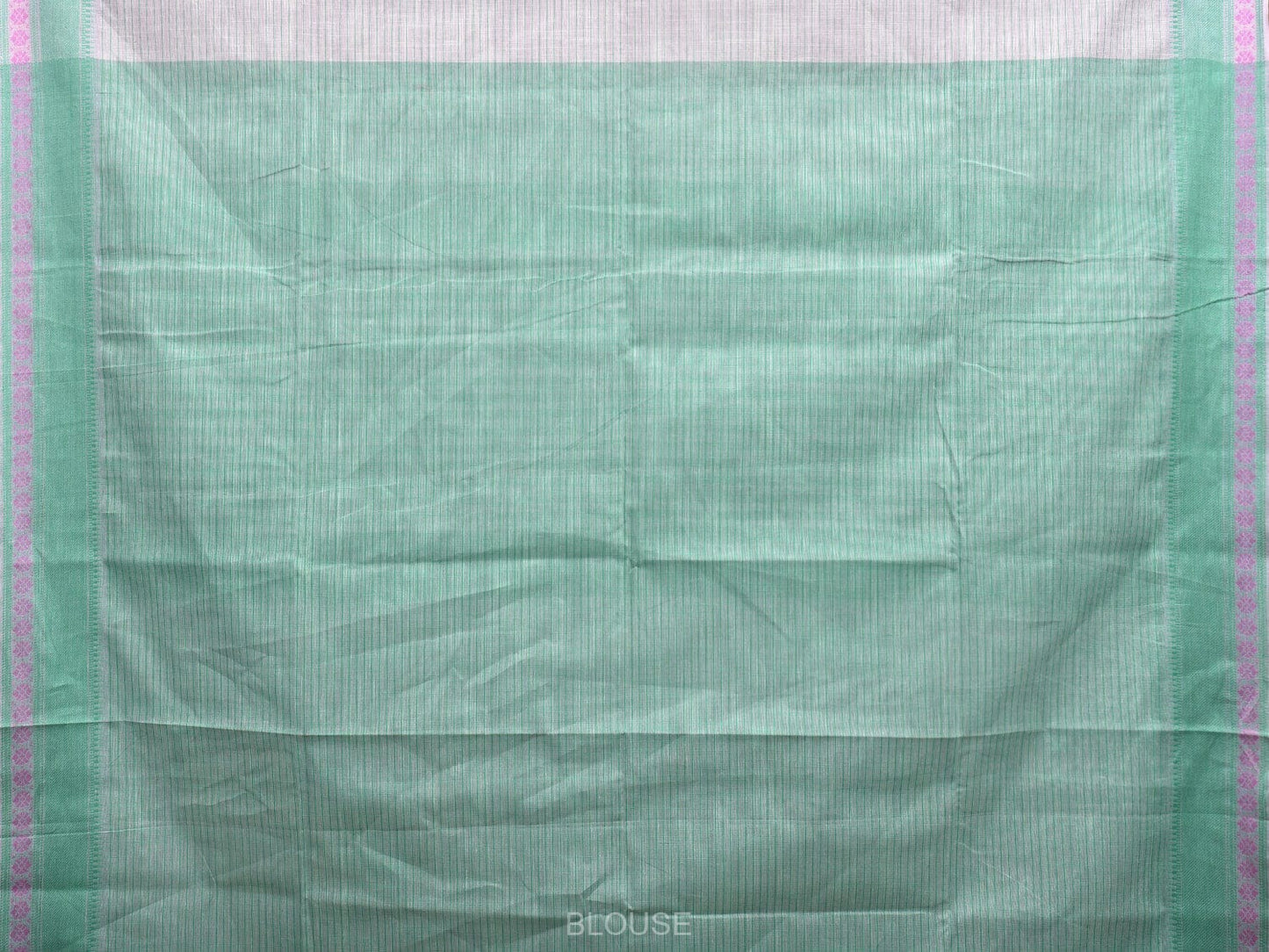 White and Turquoise Kanchipuram Cotton Handloom Saree with Strips and Border Design k0583