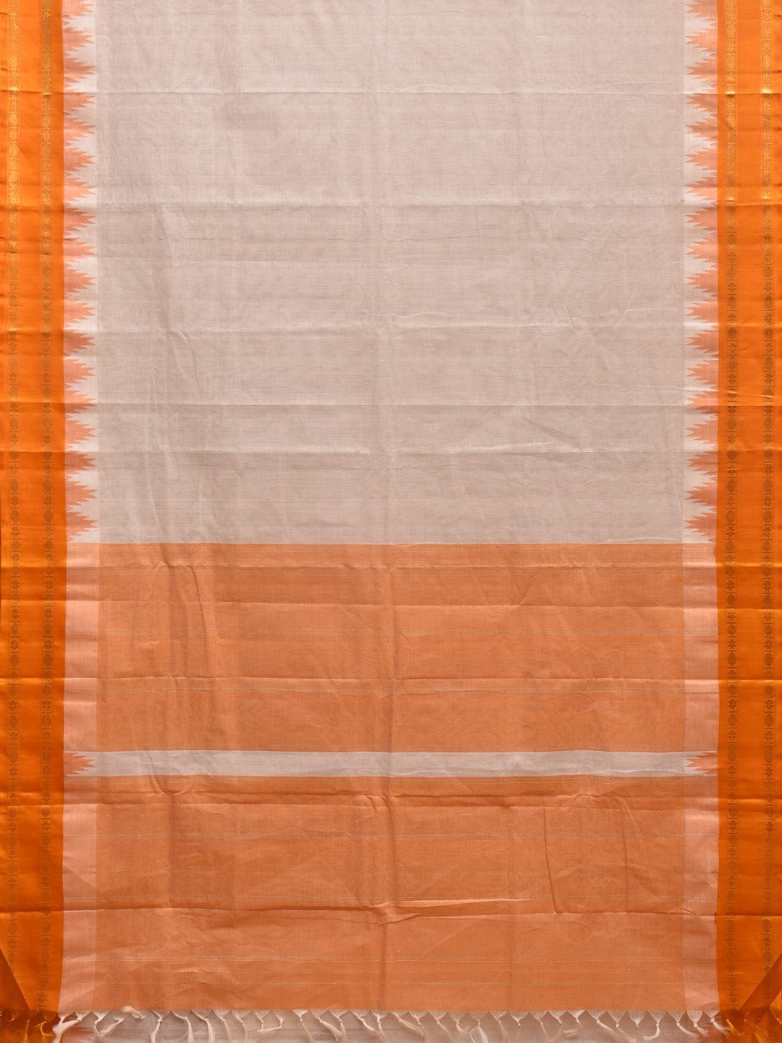 White and Yellow Khadi Cotton Handloom Saree with Big Temple Border Design kh0681