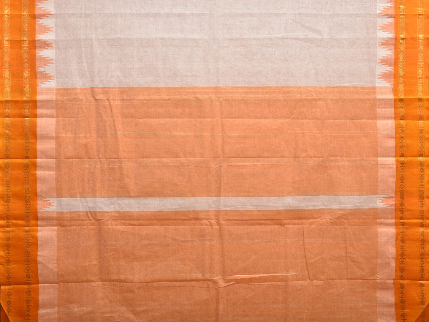 White and Yellow Khadi Cotton Handloom Saree with Big Temple Border Design kh0681