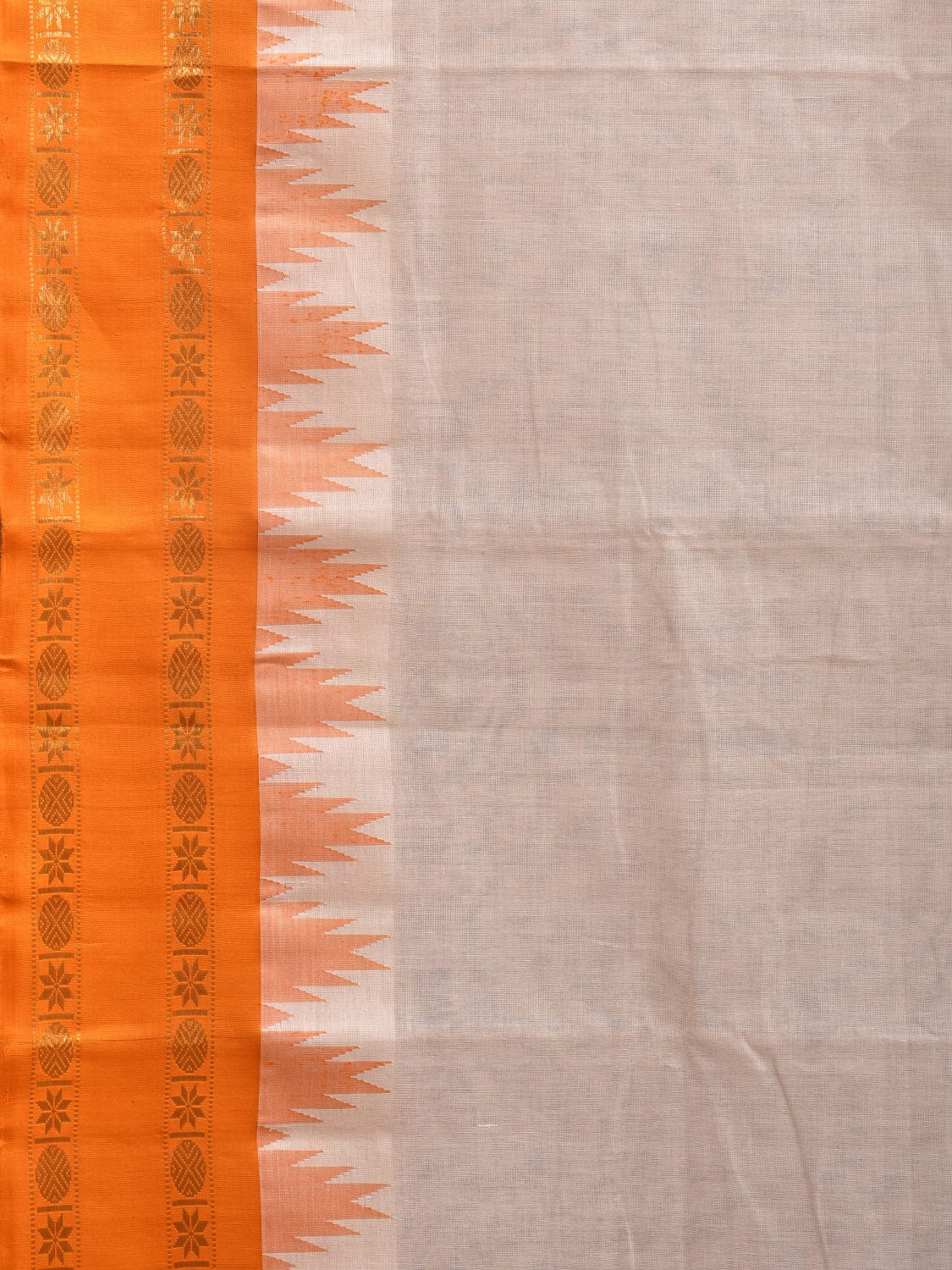 White and Yellow Khadi Cotton Handloom Saree with Big Temple Border Design kh0681