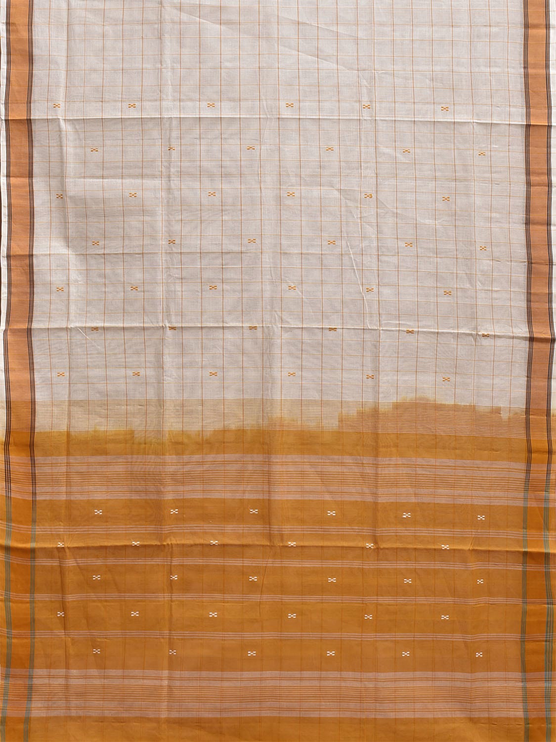 White and Yellow Venkatagiri Cotton Saree with Big Checks Design v0130