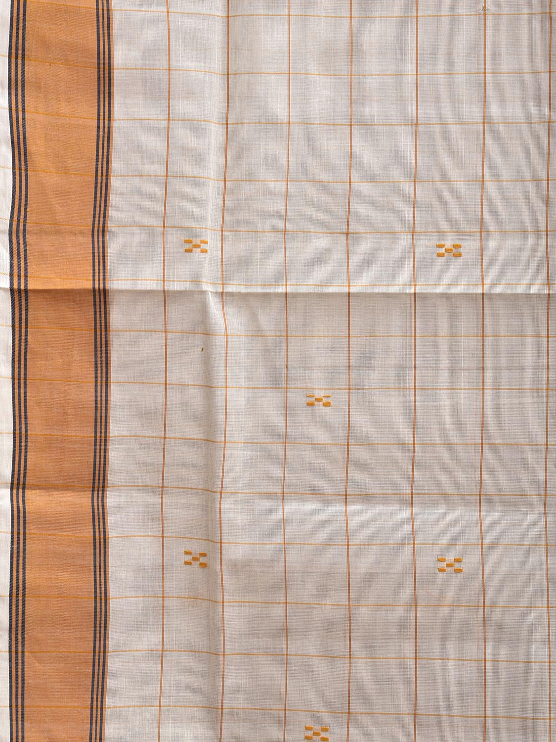 White and Yellow Venkatagiri Cotton Saree with Big Checks Design v0130