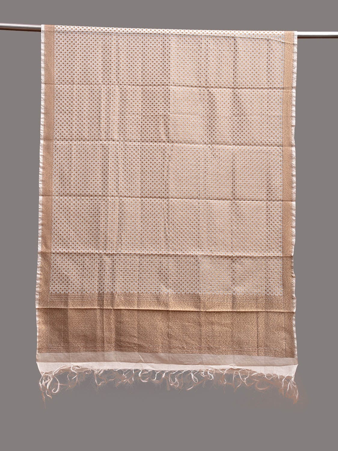 White Banaras Cotton Silk Dupatta with Small Polka Dots Design ds3766