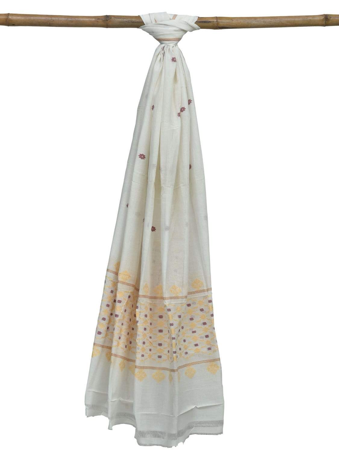 White Cotton Handloom Dupatta with Jamdani Design ds1875