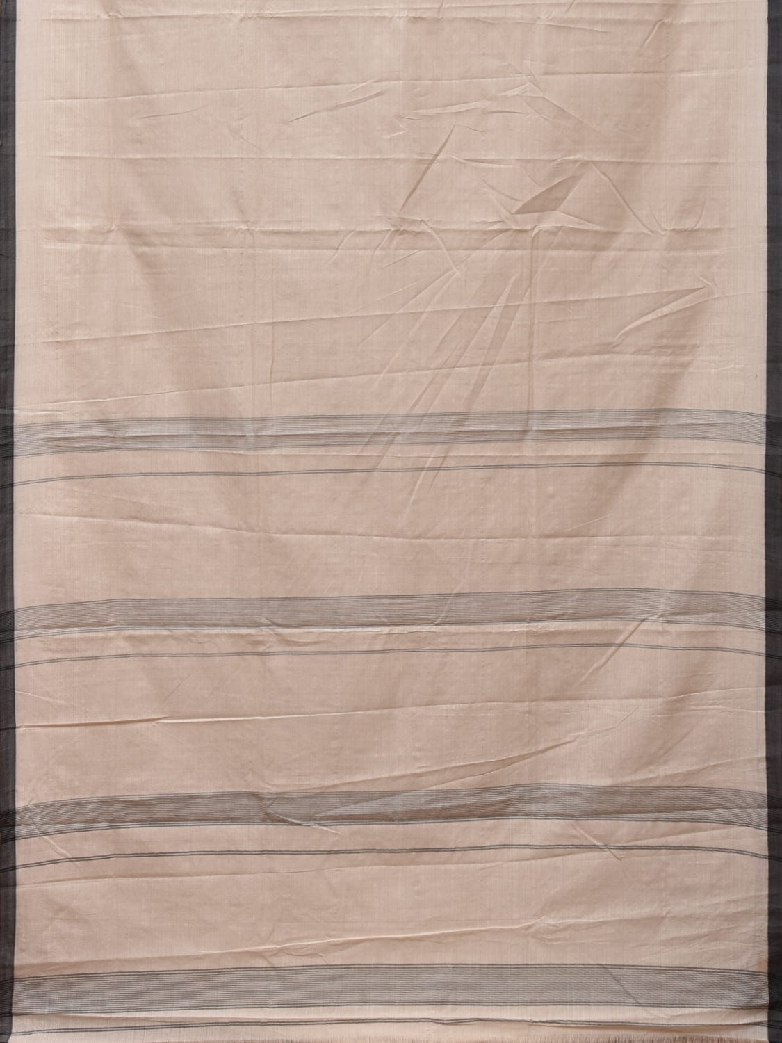 White Cotton Handloom Plain Saree with Strips Pallu Design o0451