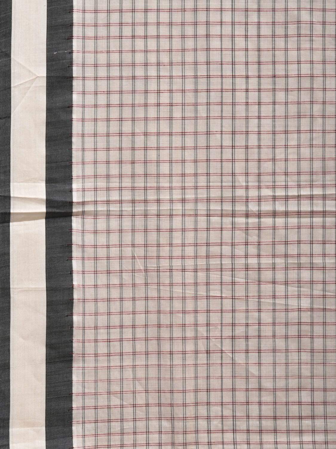 White Cotton Handloom Saree with Checks Design o0291