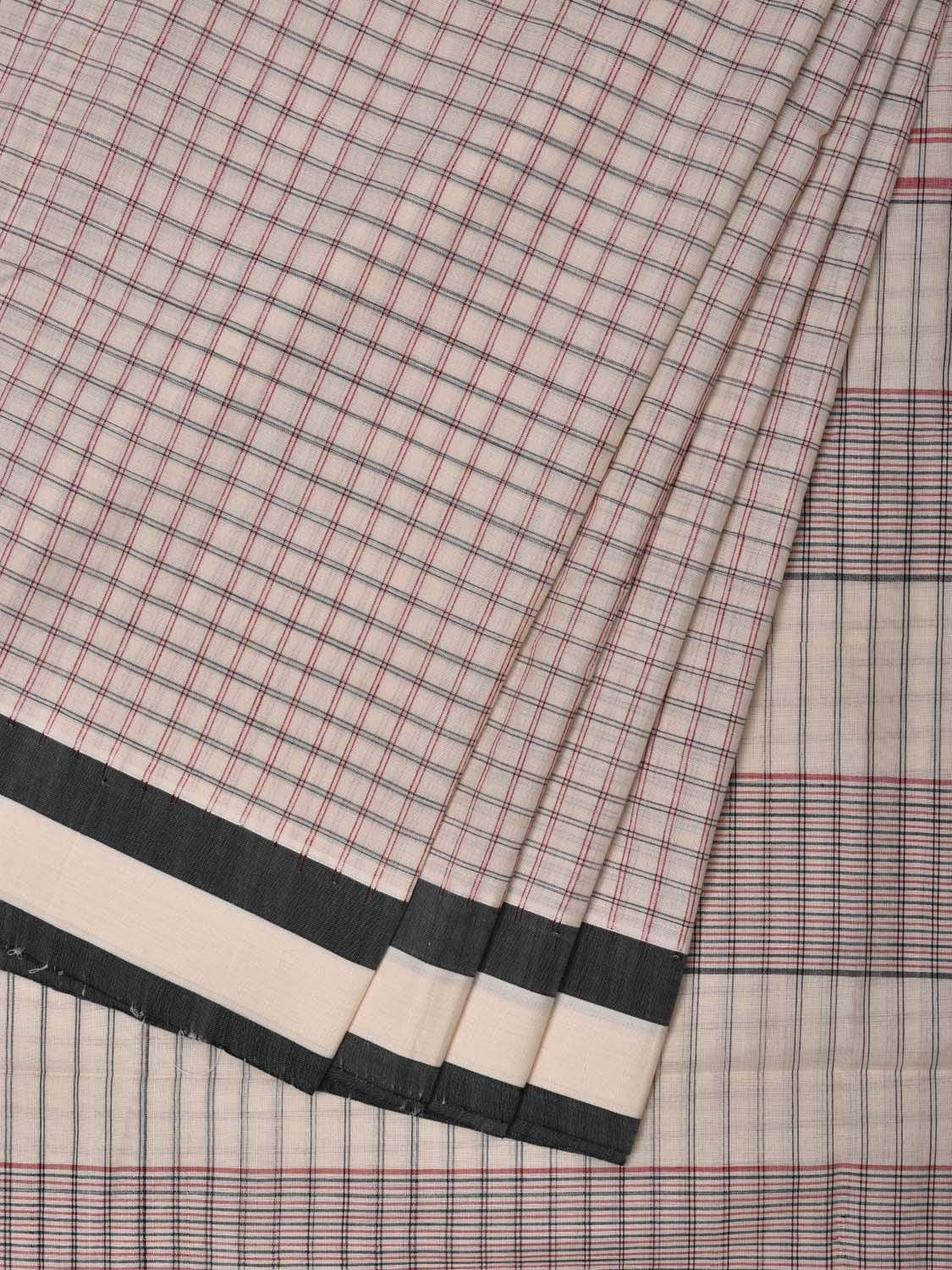 White Cotton Handloom Saree with Checks Design o0291