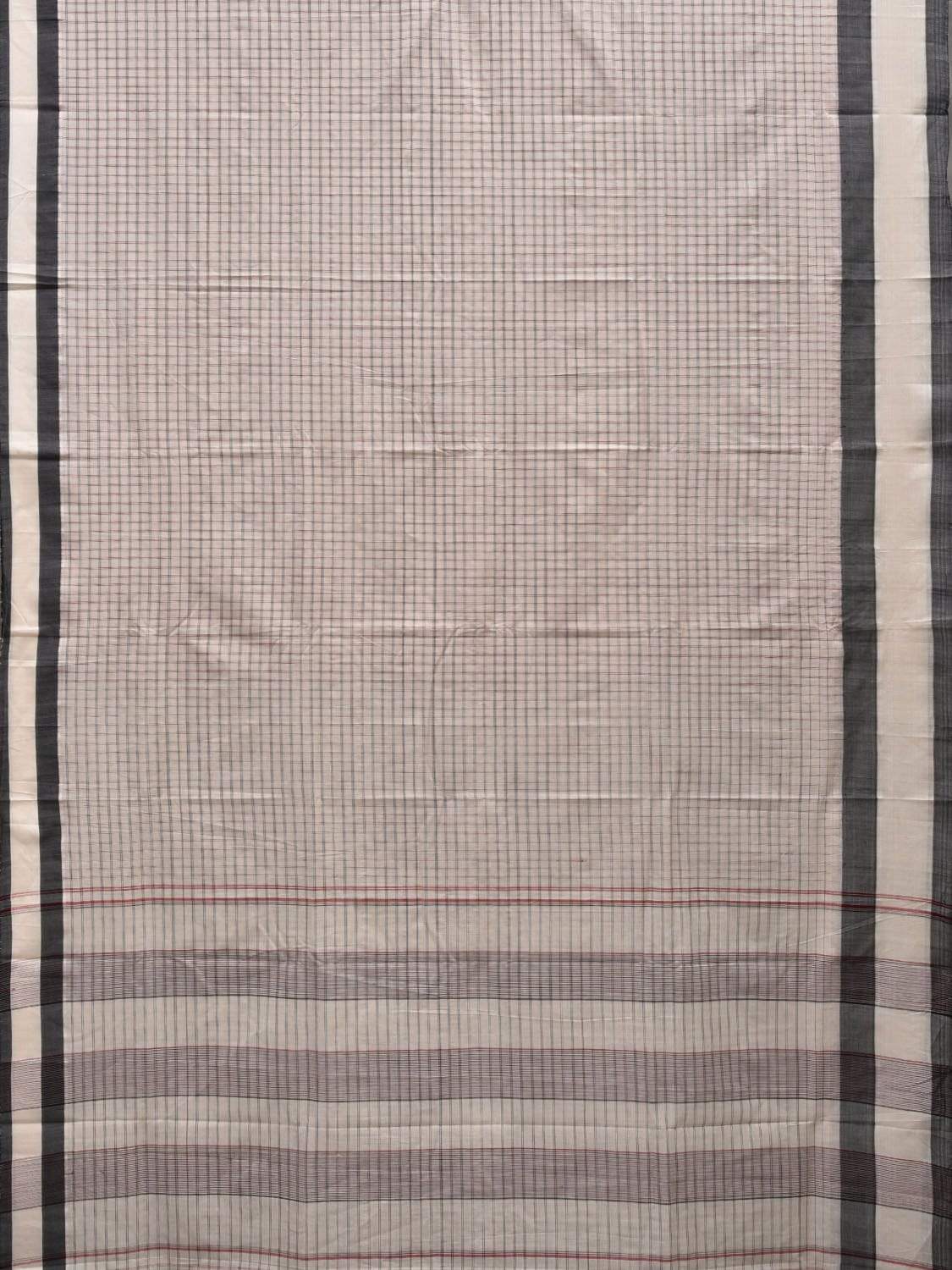 White Cotton Handloom Saree with Checks Design o0291