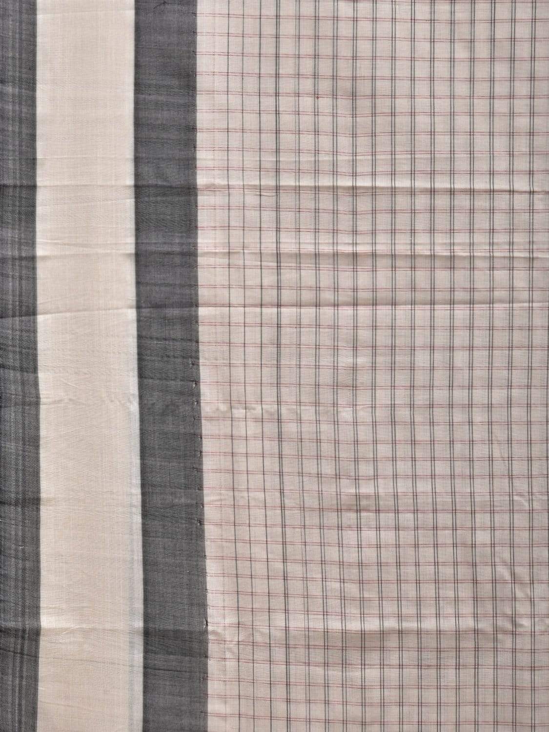 White Cotton Handloom Saree with Checks Design o0292