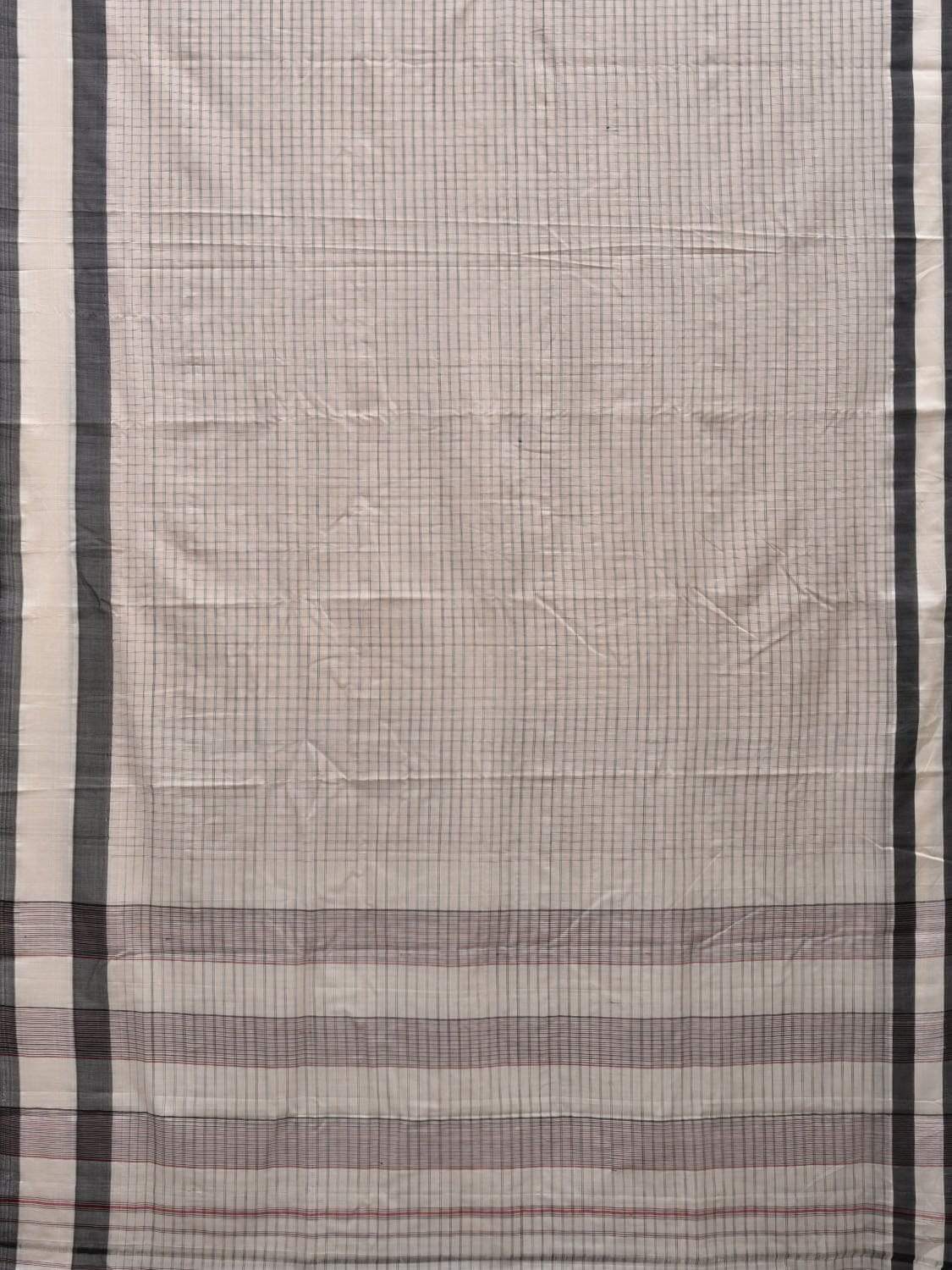 White Cotton Handloom Saree with Checks Design o0292