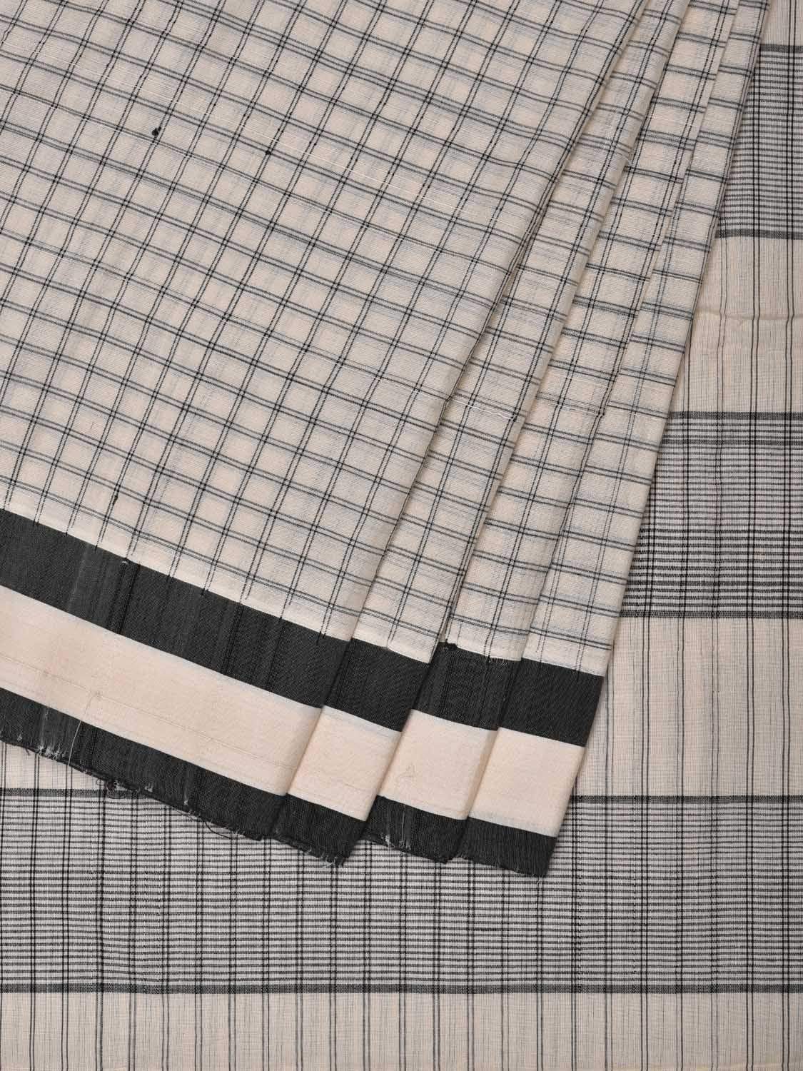 White Cotton Handloom Saree with Checks Design o0294