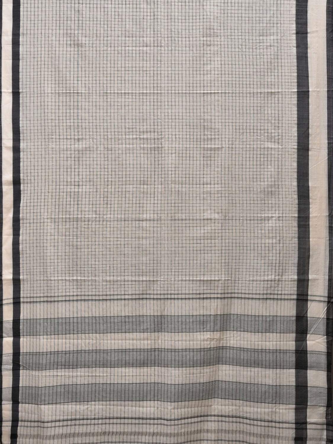 White Cotton Handloom Saree with Checks Design o0294