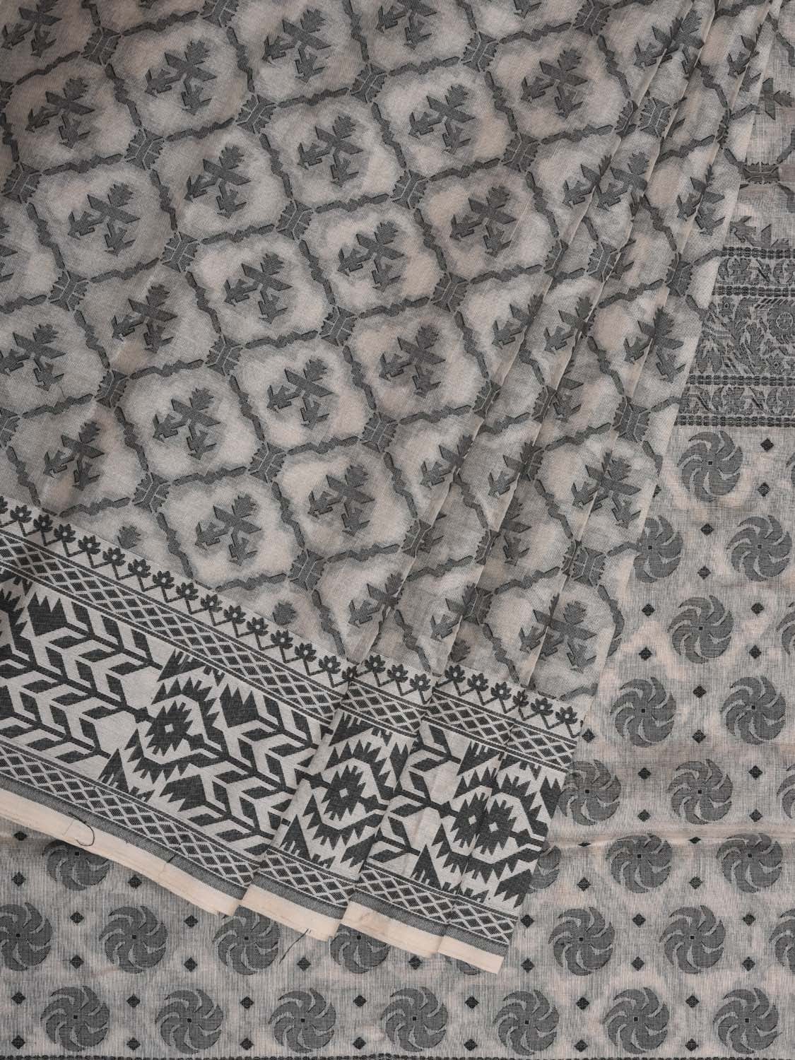 White Cut Work Cotton Handloom Saree with All Over Jamdani Style Design o0371