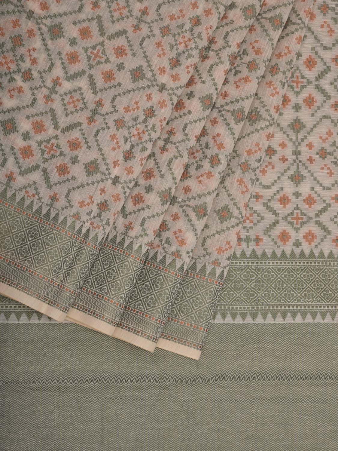 White Cut Work Sico Cotton Saree with All Over Banaras Design o0372